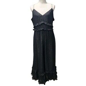 Madewell Women’s Black Shimmer Ruffle Cami Dress midi length slip dress Sizes 12
